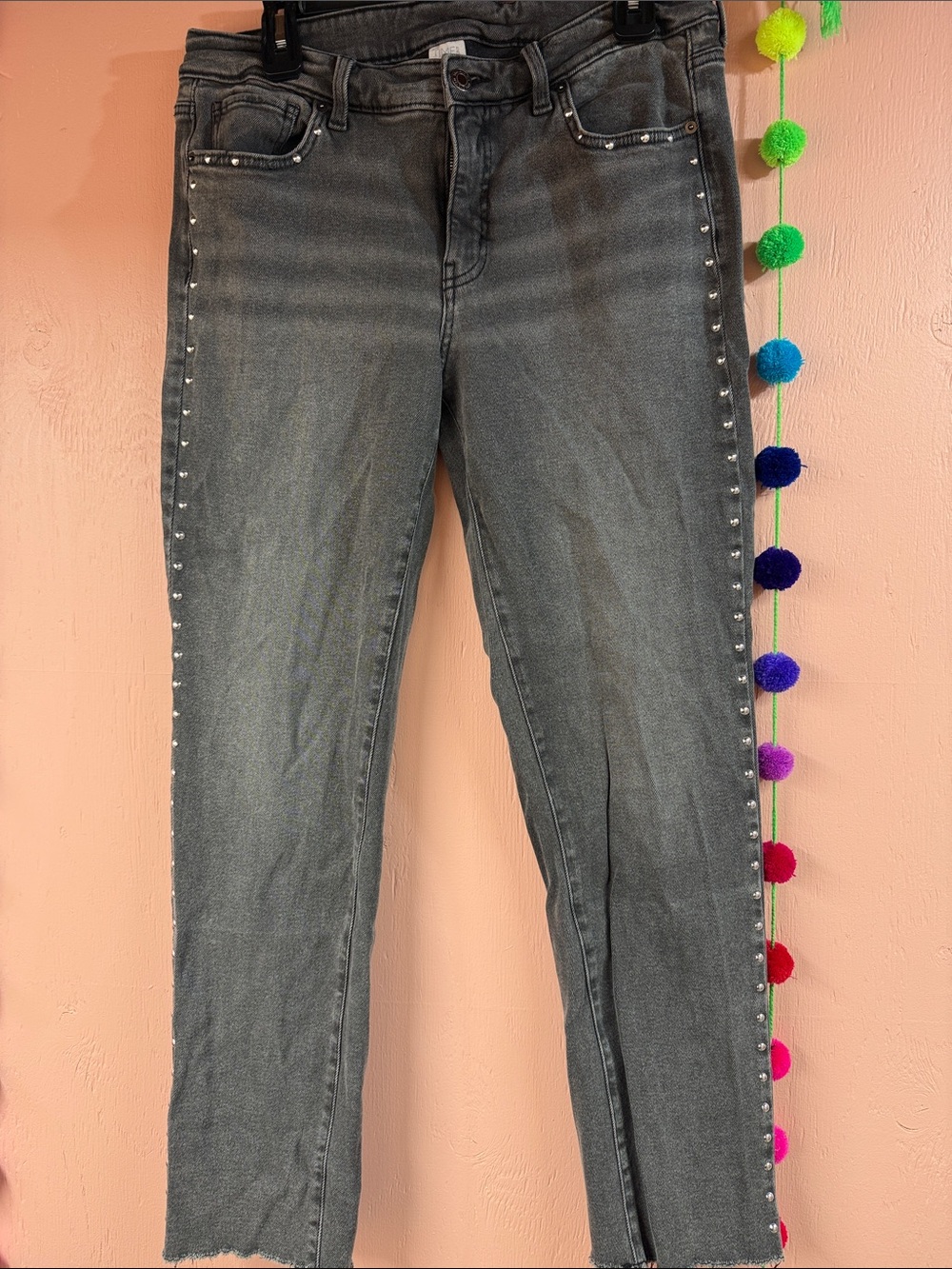Time and Tru Gray Stud-Trim Cropped Jeans